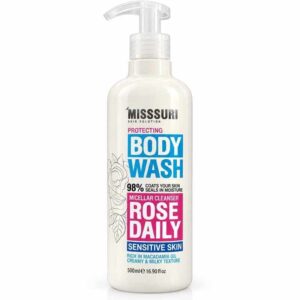 المنتجغسول وشاور جل الجسم الواقي للبشرة الحساسة روز ديلي (Rose Daily) بزيت المكاديميا وتقنية الميسيلار (500 مل) من ميس سوري (MISSSURI)