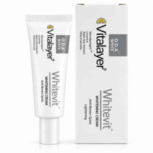 كريم التفتيح وإزالة البقع البنية وتوحيد لون البشرة وايت فيت (Whitevit) بمركب O.D.A White وونديرلايت وألفا أربوتين وعرق السوس والنياسيناميد من فيتالير (Vitalayer)