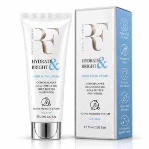 كريم ترطيب وتفتيح اليدين وتقوية الأظافر هايدريت آند برايت (Hydrate & Bright Hand & Nail Cream) بزيت إينكا أوميغا وزبدة الشيا والبانثينول ونظام البريبايوتك النشط (75 مل) من رويال فيم (ROYALE FEMME)