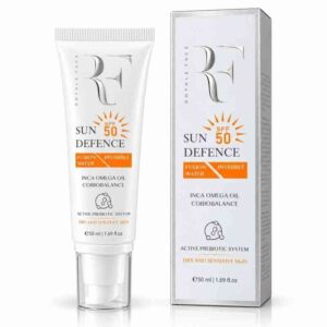 واقي الشمس المائي الشفاف صن 50 ديفينس (Sun 50 Defence / Fusion Water Invisible) عالي الحماية SPF 50 للبشرة الجافة والحساسة بزيت إينكا أوميغا ونظام البريبايوتك النشط (50 مل) من رويال فيس (ROYALE FACE)