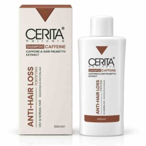 شامبو الكافيين المقوي لمكافحة تساقط الشعر كافيين شامبو (Shampoo Caffeine - Anti-Hair Loss / Fortifying) بالكافيين ومستخلص البلميط المنشاري (Saw Palmetto) لتحفيز الجذور وتنظيم الدهون للشعر الدهني والعادي من سيريتا هير كير (CERITA Hair Care - Registered in Switzerland)