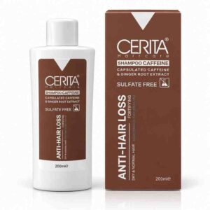 شامبو الكافيين المغلف المقوي لمكافحة تساقط الشعر شامبو كافيين الخالي من السلفات (Shampoo Caffeine - Anti-Hair Loss / Fortifying - Sulfate Free) بتقنية الكافيين المغلف ومستخلص جذور الزنجبيل للشعر الجاف والعادي من سيريتا هير كير (CERITA Hair Care - Registered in Switzerland)