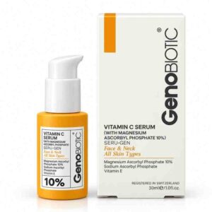 ​سيروم فيتامين C لتفتيح البشرة ومكافحة التصبغات سيرو-جين (Vitamin C Serum Seru-Gen) بفوسفات أسكوربيل المغنيسيوم 10% وفوسفات أسكوربيل الصوديوم وفيتامين E للوجه والرقبة لجميع أنواع البشرة بجودة مسجلة في سويسرا (30 مل) من جنو بايوتيك (GenoBIOTIC)