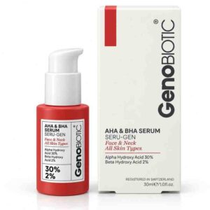 سيروم التقشير الكيميائي وتجديد سطح البشرة سيرو-جين (AHA & BHA Serum Seru-Gen) بأحماض ألفا هيدروكسي 30% وبيتا هيدروكسي 2% للوجه والرقبة لجميع أنواع البشرة بجودة مسجلة في سويسرا (30 مل) من جنو بايوتيك (GenoBIOTIC)