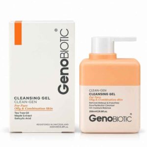 ​جل منظف ومنقي لمسام الوجه كلين-جين (Cleansing Gel Clean-Gen) بزيت شجرة الشاي وحمض الساليسيليك ومستخلص القيقب للبشرة الدهنية والمختلطة بمضخة عملية (200 مل) من جنو بايوتيك (GenoBIOTIC)