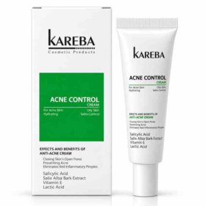 كريم علاج ومكافحة حب الشباب وتنظيم الدهون أكني كونترول كريم (Acne Control Cream / Anti-Acne Cream) بحمض الساليسيليك ومستخلص لحاء الصفصاف وحمض اللاكتيك وفيتامين E للبشرة الدهنية والمعرضة لحب الشباب من كاريبا (KAREBA)