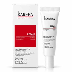 كريم ترميم وتجديد البشرة المتضررة ريبير كريم (Repair Cream - Renewing Care) بكبريتات الزنك وخلاصة الألوفيرا وفيتامين A ومستخلص الكاليندولا للتهدئة والترطيب العميق من كاريبا (KAREBA)