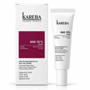 كريم التقشير وتجديد البشرة بأحماض ألفا هيدروكسي AHA 10% كريم (AHA 10% Cream - Peeling & Skin Renewal) بأحماض الجليكوليك واللاكتيك والستريك وحمض الهيالورونيك لتنظيم الدهون وتفتيح آثار الحبوب وفتح المسام المغلقة من كاريبا (KAREBA)