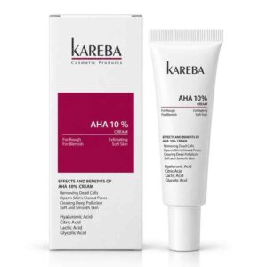 كريم التقشير وتنعيم خشونة البشرة وإزالة الشوائب بأحماض ألفا هيدروكسي AHA 10% كريم (AHA 10% Cream - For Rough & For Blemish) بأحماض الجليكوليك واللاكتيك والستريك وحمض الهيالورونيك لإزالة الخلايا الميتة وفتح المسام وتنعيم ملمس الجلد من كاريبا (KAREBA)