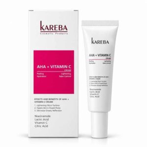 ​كريم التقشير وتفتيح البشرة وتنظيم الدهون إيه إتش إيه + فيتامين سي كريم (AHA + Vitamin C Cream) بأحماض اللاكتيك والستريك وفيتامين C والنياسيناميد لفتح المسام المغلقة وتقليل اللمعان من كاريبا (KAREBA)